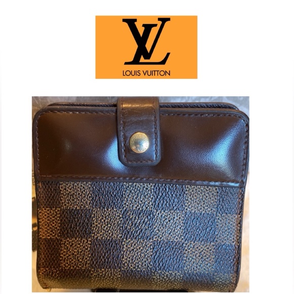 LOUIS VUITON Damier Ebene Brown Check Leather Zippy Compact WALLET EUC - Picture 3 of 17